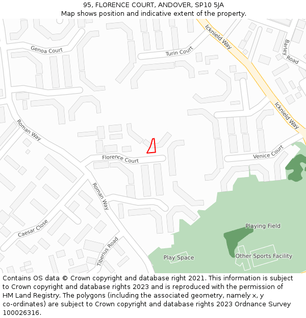 95, FLORENCE COURT, ANDOVER, SP10 5JA: Location map and indicative extent of plot