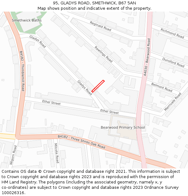 95, GLADYS ROAD, SMETHWICK, B67 5AN: Location map and indicative extent of plot