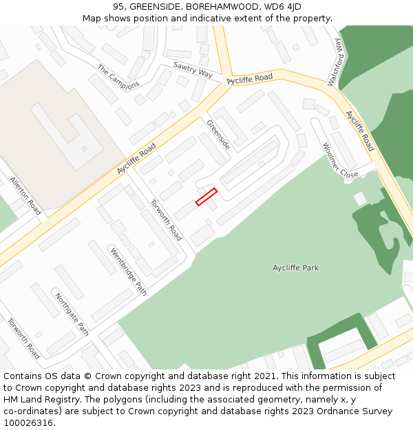 95, GREENSIDE, BOREHAMWOOD, WD6 4JD: Location map and indicative extent of plot