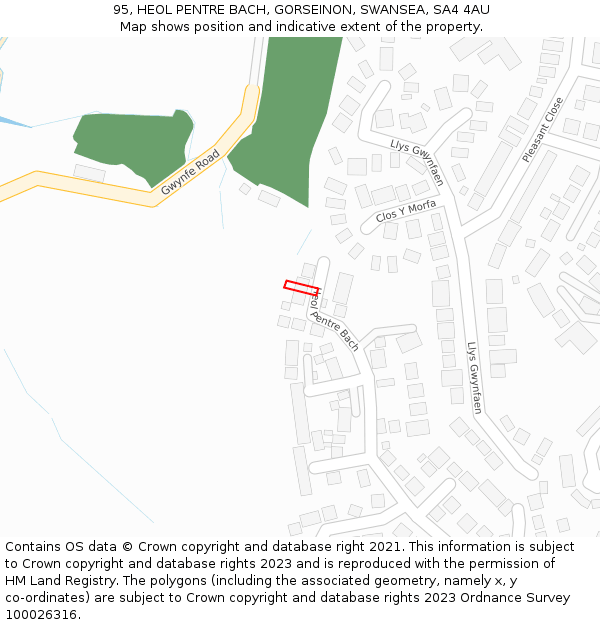 95, HEOL PENTRE BACH, GORSEINON, SWANSEA, SA4 4AU: Location map and indicative extent of plot