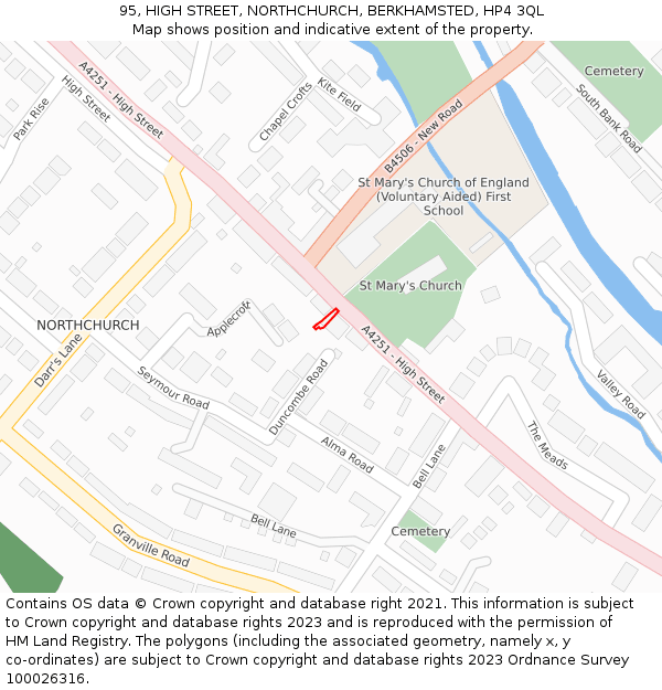 95, HIGH STREET, NORTHCHURCH, BERKHAMSTED, HP4 3QL: Location map and indicative extent of plot