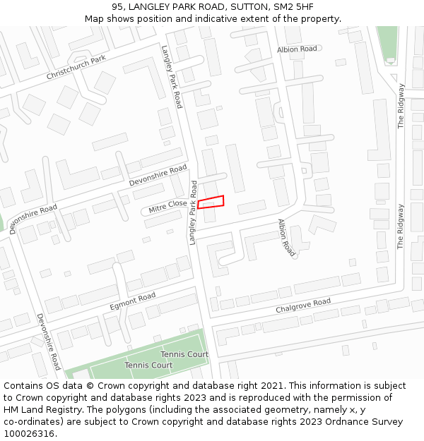 95, LANGLEY PARK ROAD, SUTTON, SM2 5HF: Location map and indicative extent of plot