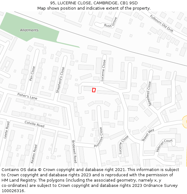 95, LUCERNE CLOSE, CAMBRIDGE, CB1 9SD: Location map and indicative extent of plot