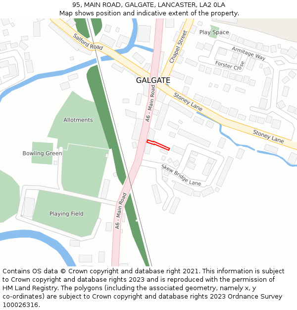 95, MAIN ROAD, GALGATE, LANCASTER, LA2 0LA: Location map and indicative extent of plot