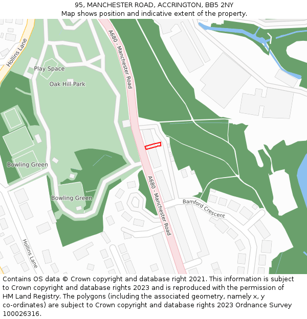 95, MANCHESTER ROAD, ACCRINGTON, BB5 2NY: Location map and indicative extent of plot