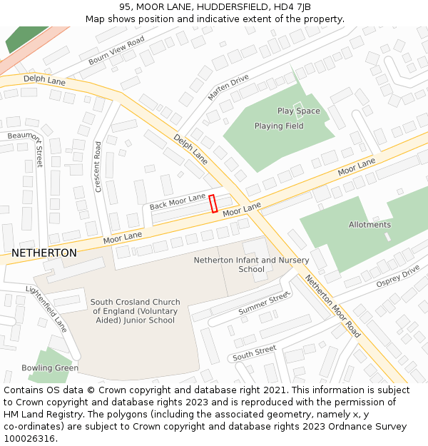 95, MOOR LANE, HUDDERSFIELD, HD4 7JB: Location map and indicative extent of plot