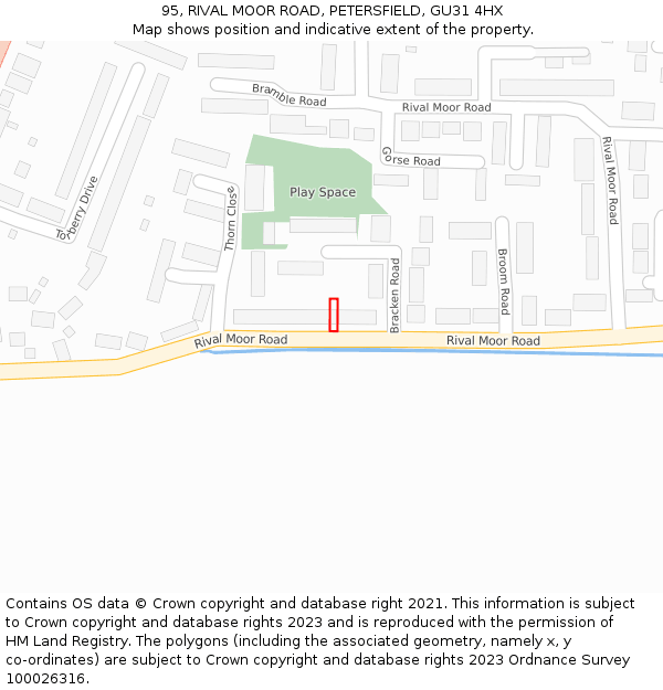 95, RIVAL MOOR ROAD, PETERSFIELD, GU31 4HX: Location map and indicative extent of plot