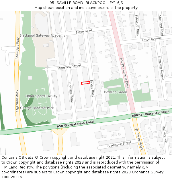 95, SAVILLE ROAD, BLACKPOOL, FY1 6JS: Location map and indicative extent of plot