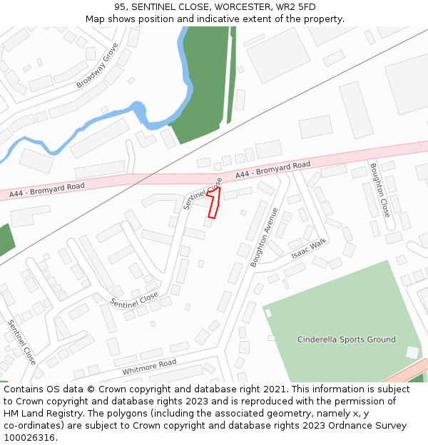 95, SENTINEL CLOSE, WORCESTER, WR2 5FD: Location map and indicative extent of plot