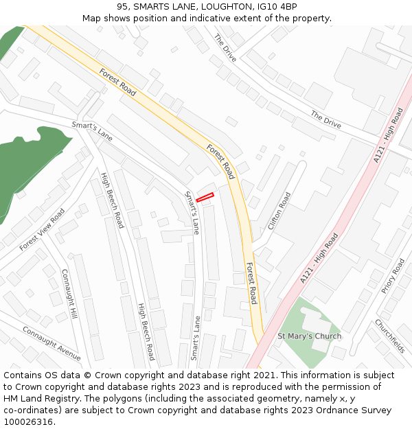 95, SMARTS LANE, LOUGHTON, IG10 4BP: Location map and indicative extent of plot