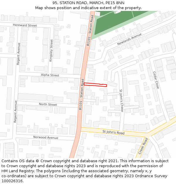 95, STATION ROAD, MARCH, PE15 8NN: Location map and indicative extent of plot