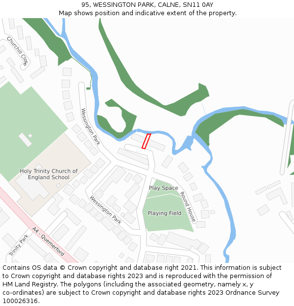 95, WESSINGTON PARK, CALNE, SN11 0AY: Location map and indicative extent of plot