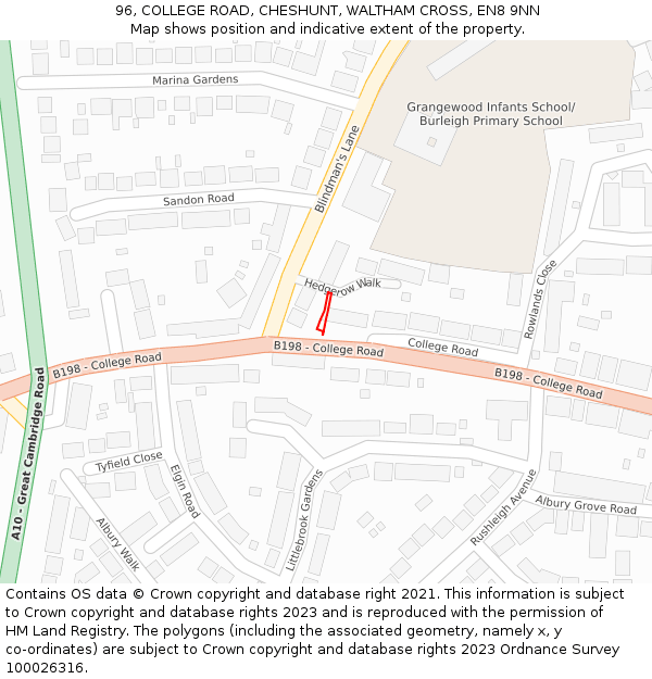 96, COLLEGE ROAD, CHESHUNT, WALTHAM CROSS, EN8 9NN: Location map and indicative extent of plot