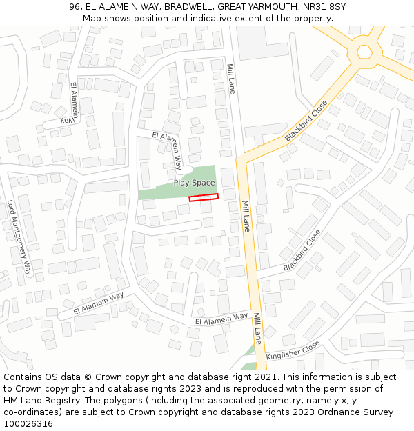 96, EL ALAMEIN WAY, BRADWELL, GREAT YARMOUTH, NR31 8SY: Location map and indicative extent of plot