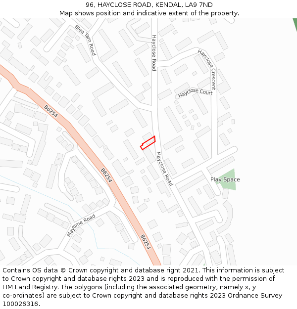 96, HAYCLOSE ROAD, KENDAL, LA9 7ND: Location map and indicative extent of plot