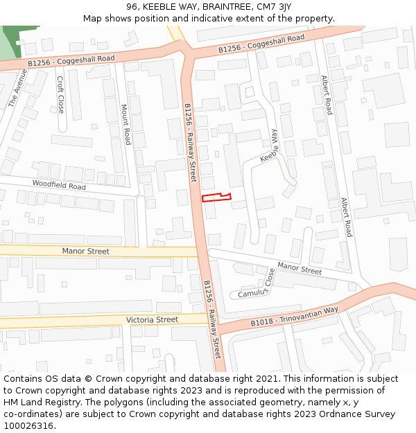96, KEEBLE WAY, BRAINTREE, CM7 3JY: Location map and indicative extent of plot