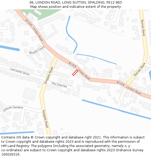 96, LONDON ROAD, LONG SUTTON, SPALDING, PE12 9ED: Location map and indicative extent of plot