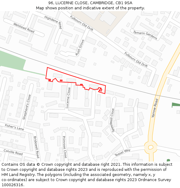96, LUCERNE CLOSE, CAMBRIDGE, CB1 9SA: Location map and indicative extent of plot