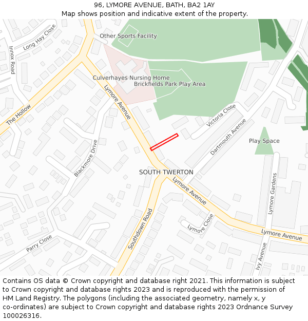 96, LYMORE AVENUE, BATH, BA2 1AY: Location map and indicative extent of plot