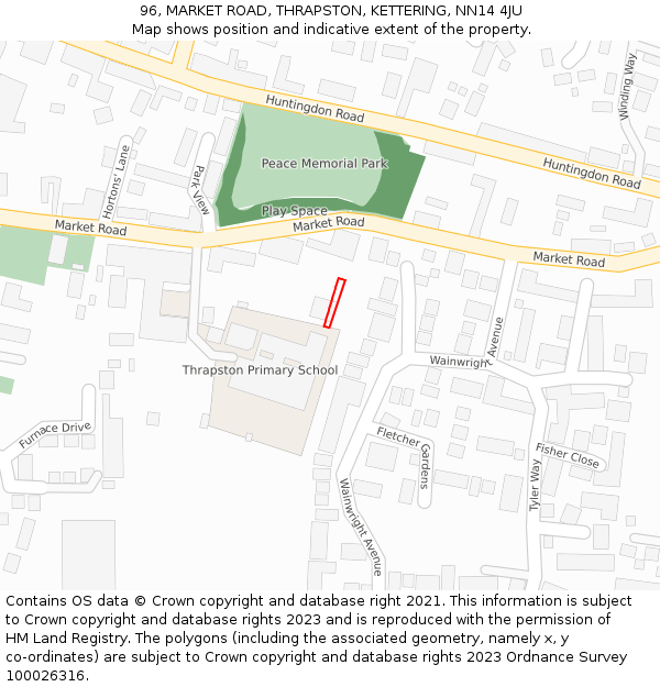 96, MARKET ROAD, THRAPSTON, KETTERING, NN14 4JU: Location map and indicative extent of plot