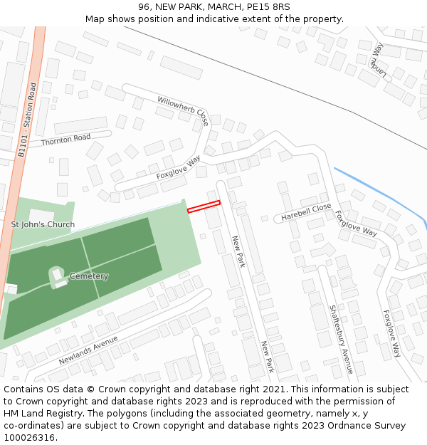 96, NEW PARK, MARCH, PE15 8RS: Location map and indicative extent of plot