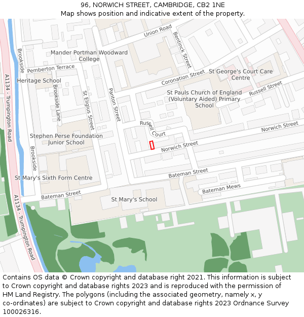 96, NORWICH STREET, CAMBRIDGE, CB2 1NE: Location map and indicative extent of plot