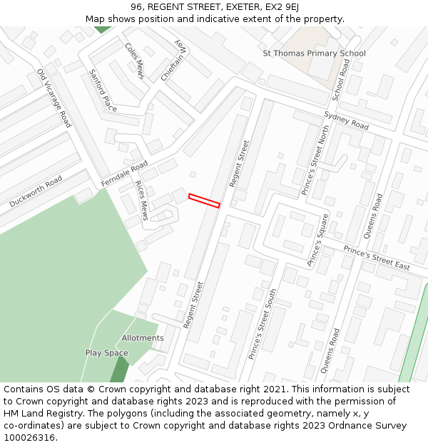 96, REGENT STREET, EXETER, EX2 9EJ: Location map and indicative extent of plot
