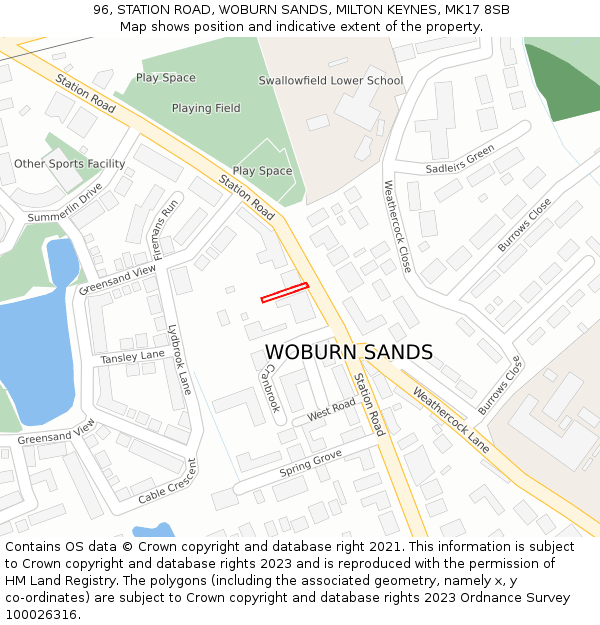 96, STATION ROAD, WOBURN SANDS, MILTON KEYNES, MK17 8SB: Location map and indicative extent of plot