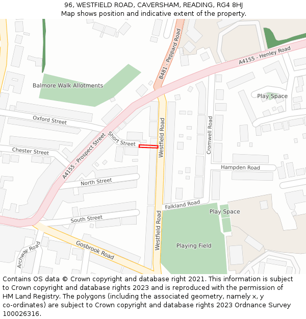96, WESTFIELD ROAD, CAVERSHAM, READING, RG4 8HJ: Location map and indicative extent of plot