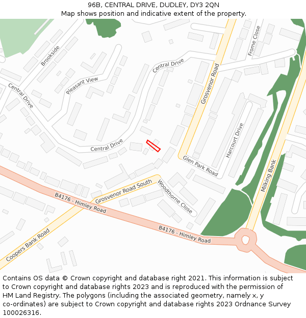 96B, CENTRAL DRIVE, DUDLEY, DY3 2QN: Location map and indicative extent of plot