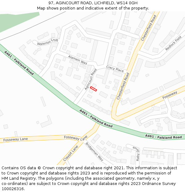 97, AGINCOURT ROAD, LICHFIELD, WS14 0GH: Location map and indicative extent of plot