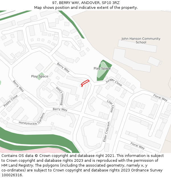 97, BERRY WAY, ANDOVER, SP10 3RZ: Location map and indicative extent of plot