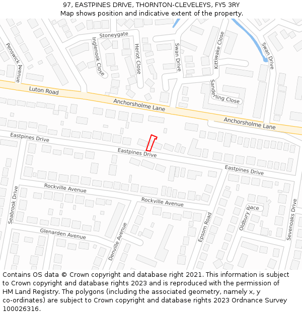 97, EASTPINES DRIVE, THORNTON-CLEVELEYS, FY5 3RY: Location map and indicative extent of plot