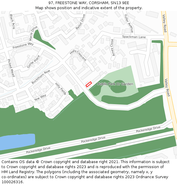 97, FREESTONE WAY, CORSHAM, SN13 9EE: Location map and indicative extent of plot