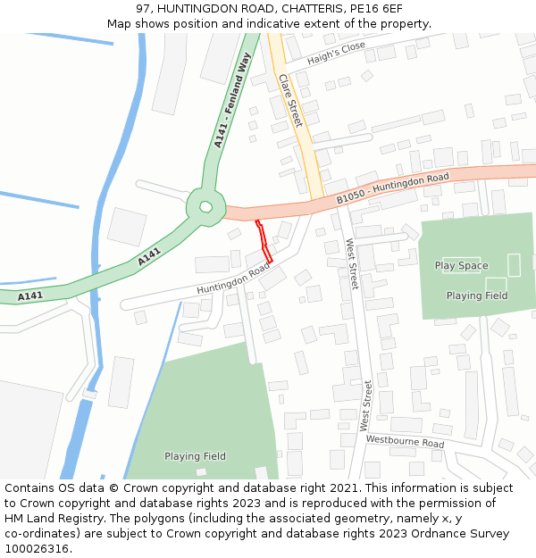 97, HUNTINGDON ROAD, CHATTERIS, PE16 6EF: Location map and indicative extent of plot