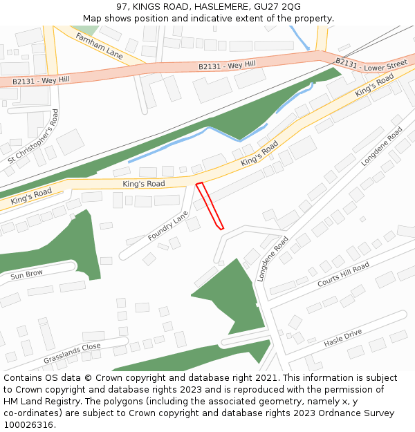 97, KINGS ROAD, HASLEMERE, GU27 2QG: Location map and indicative extent of plot