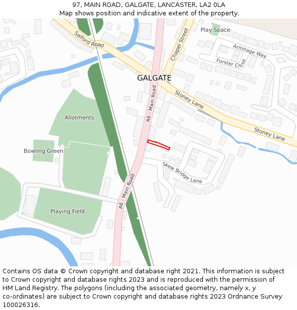97, MAIN ROAD, GALGATE, LANCASTER, LA2 0LA: Location map and indicative extent of plot