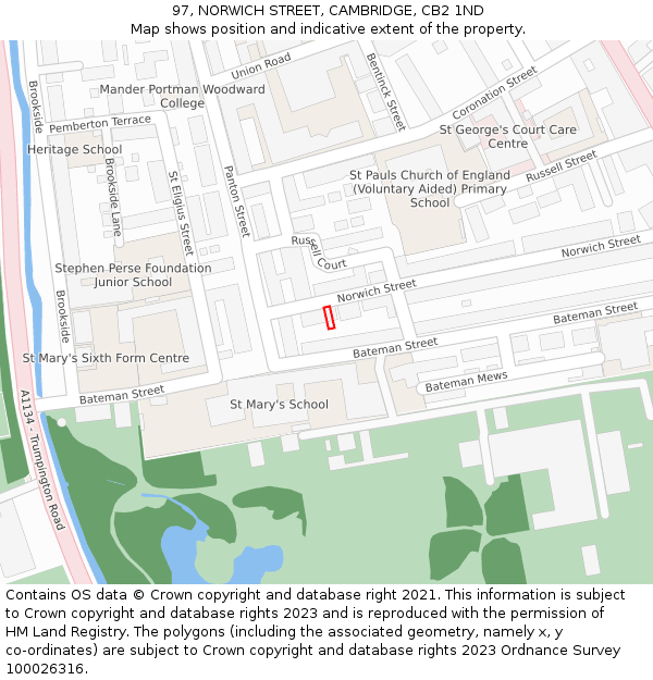 97, NORWICH STREET, CAMBRIDGE, CB2 1ND: Location map and indicative extent of plot