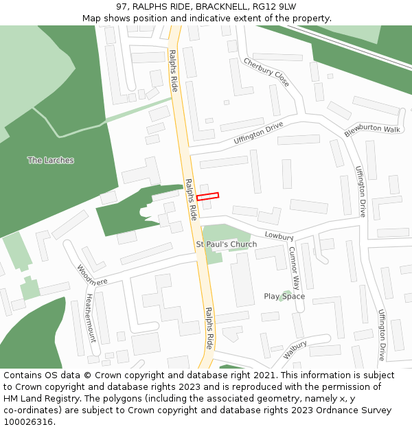 97, RALPHS RIDE, BRACKNELL, RG12 9LW: Location map and indicative extent of plot