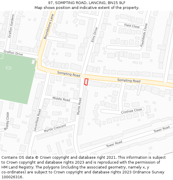 97, SOMPTING ROAD, LANCING, BN15 9LF: Location map and indicative extent of plot