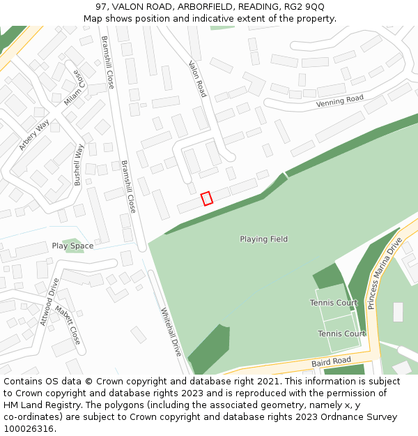 97, VALON ROAD, ARBORFIELD, READING, RG2 9QQ: Location map and indicative extent of plot