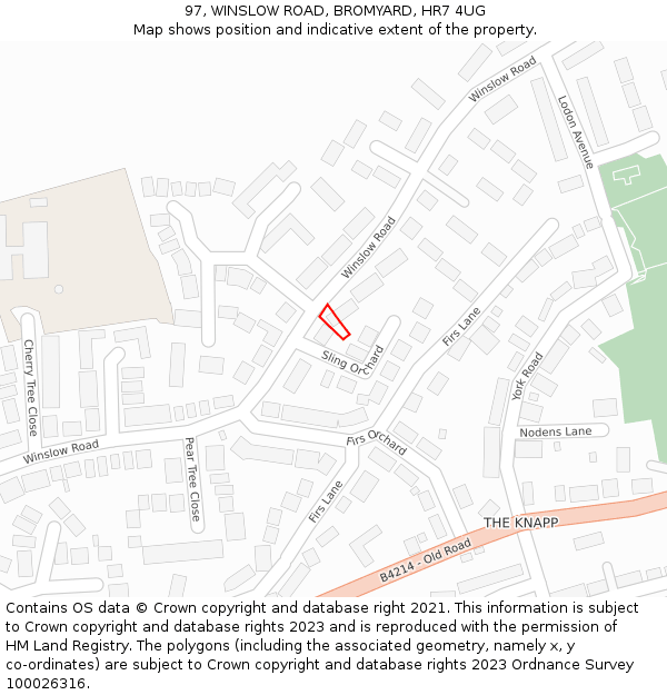 97, WINSLOW ROAD, BROMYARD, HR7 4UG: Location map and indicative extent of plot