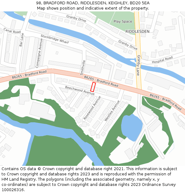 98, BRADFORD ROAD, RIDDLESDEN, KEIGHLEY, BD20 5EA: Location map and indicative extent of plot