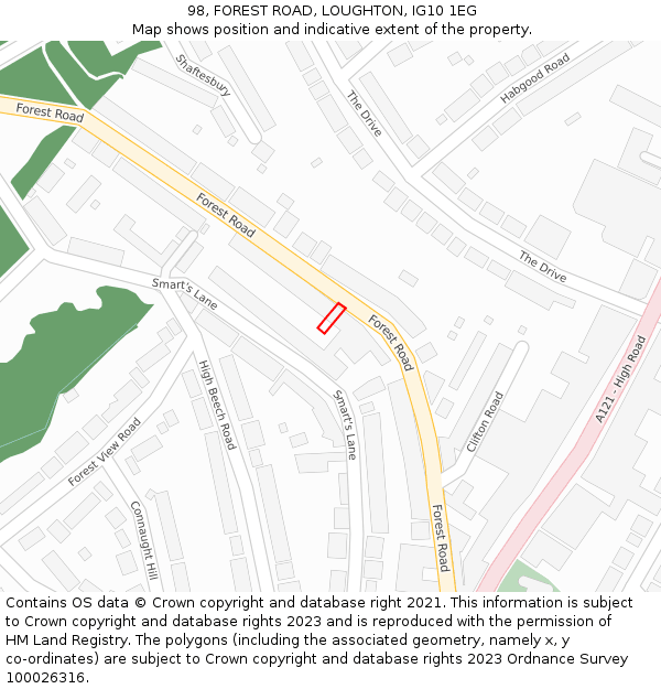 98, FOREST ROAD, LOUGHTON, IG10 1EG: Location map and indicative extent of plot