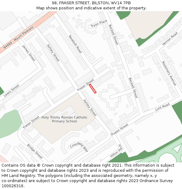 98, FRASER STREET, BILSTON, WV14 7PB: Location map and indicative extent of plot