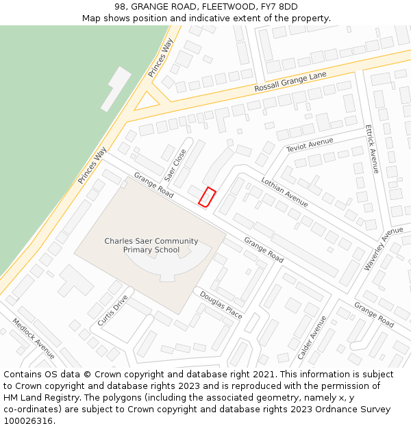 98, GRANGE ROAD, FLEETWOOD, FY7 8DD: Location map and indicative extent of plot