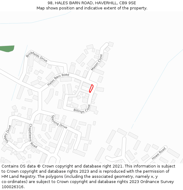 98, HALES BARN ROAD, HAVERHILL, CB9 9SE: Location map and indicative extent of plot