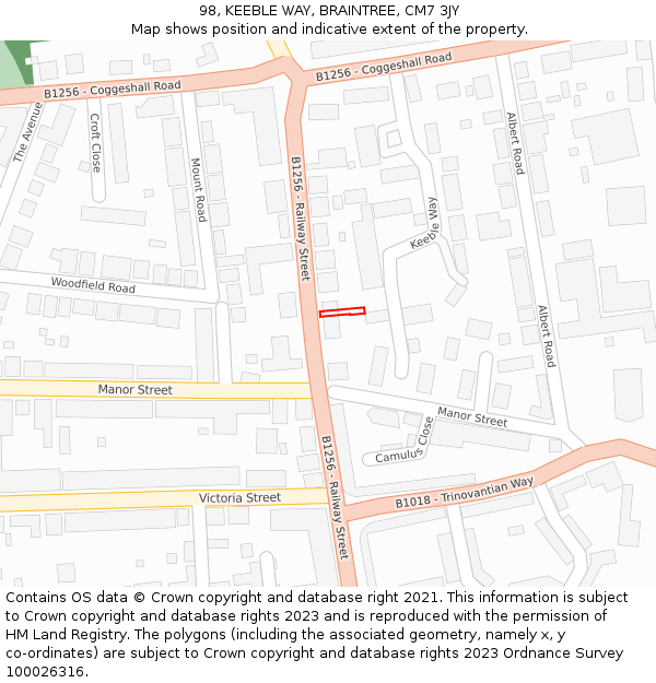 98, KEEBLE WAY, BRAINTREE, CM7 3JY: Location map and indicative extent of plot