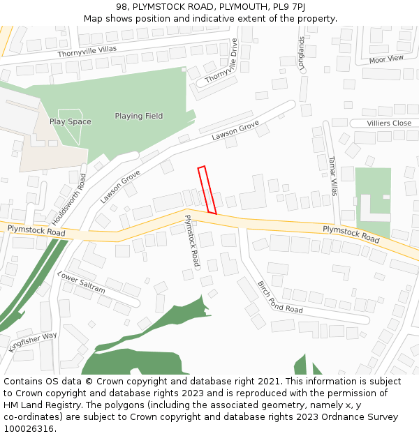 98, PLYMSTOCK ROAD, PLYMOUTH, PL9 7PJ: Location map and indicative extent of plot
