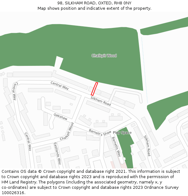 98, SILKHAM ROAD, OXTED, RH8 0NY: Location map and indicative extent of plot
